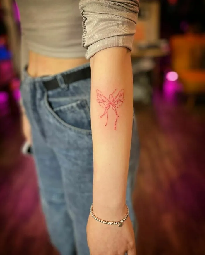 Butterfly Line Red Ink Tattoo