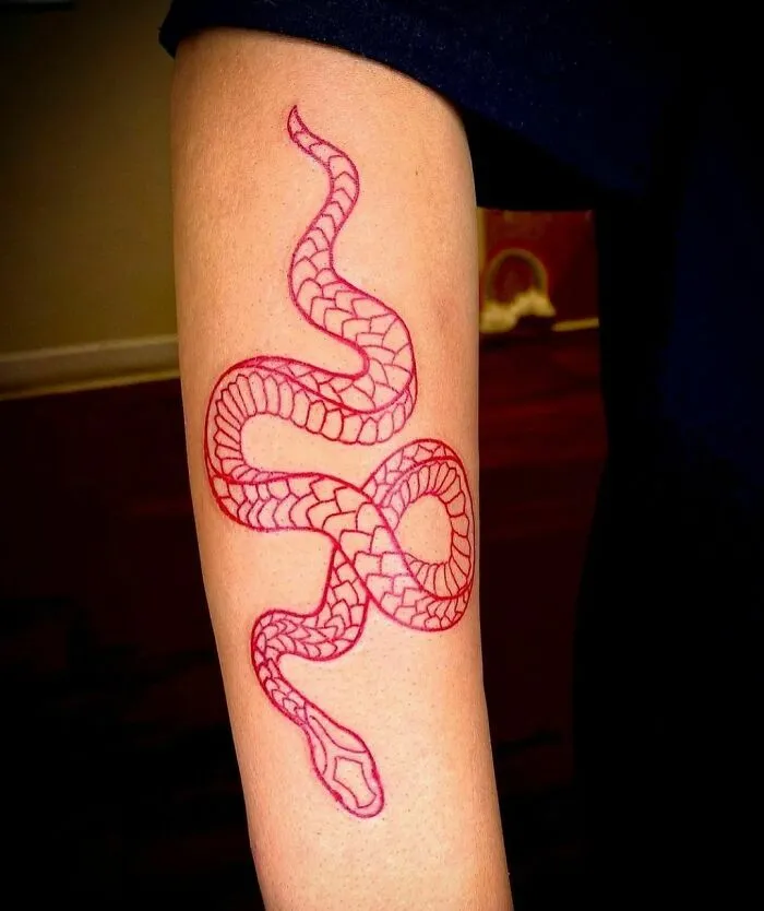 Red Ink Snake Tattoo
