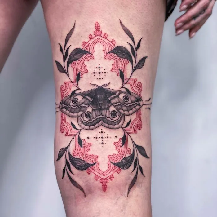 Moth And Red Ink Ornaments Tattoo