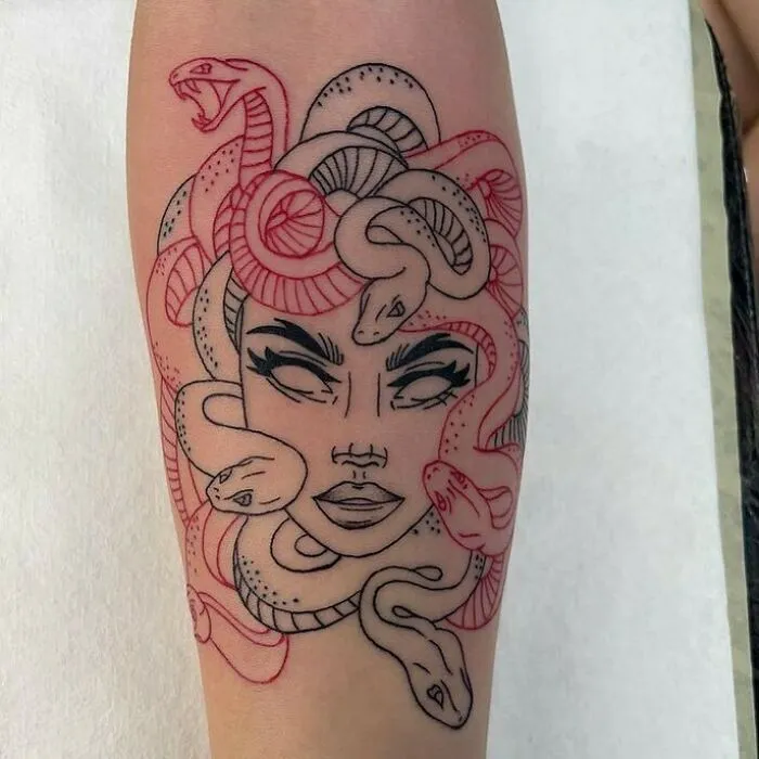 Check Out This Black And Red Fineline Medusa
