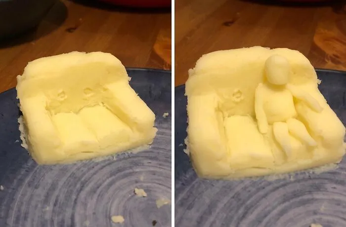 Mi puré de papas estaba seco, así que esculpí a mi padre sentado en el sofá 