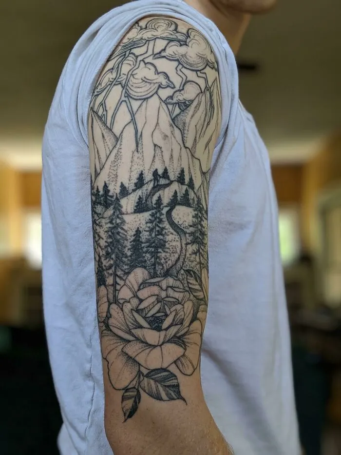 Mountain Scape By Austin Fields At Black Fern Tattoo, Cincinnati, Ohio