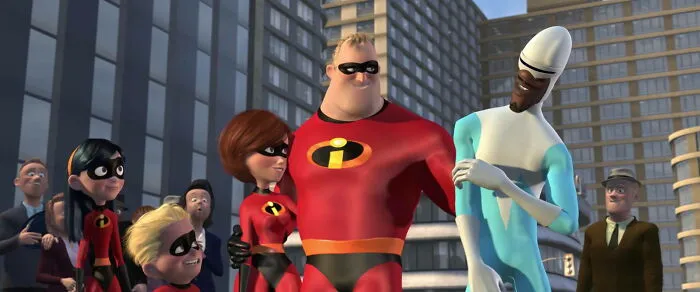 Animated superhero characters standing together, showcasing best friend duos in a city setting.