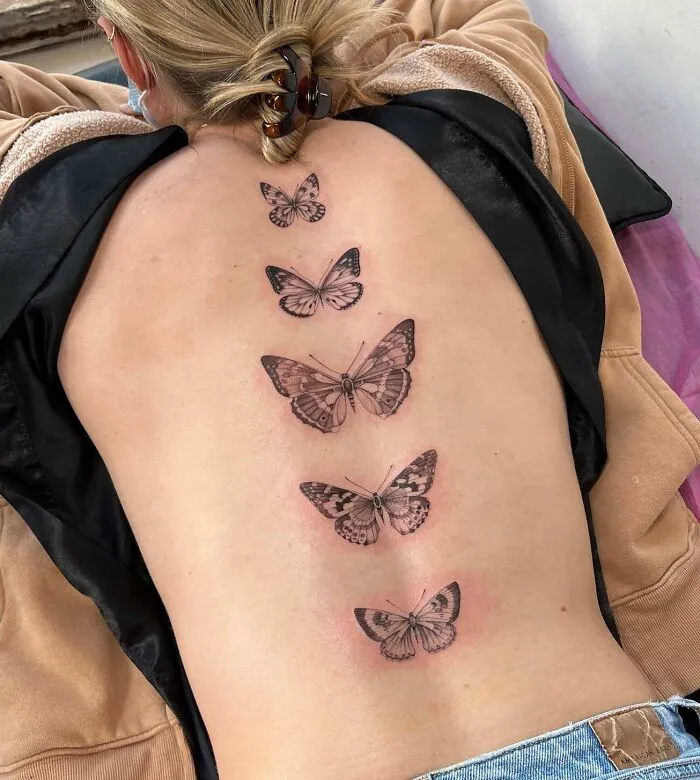 Gorgeous Spine Ink With Butterflies