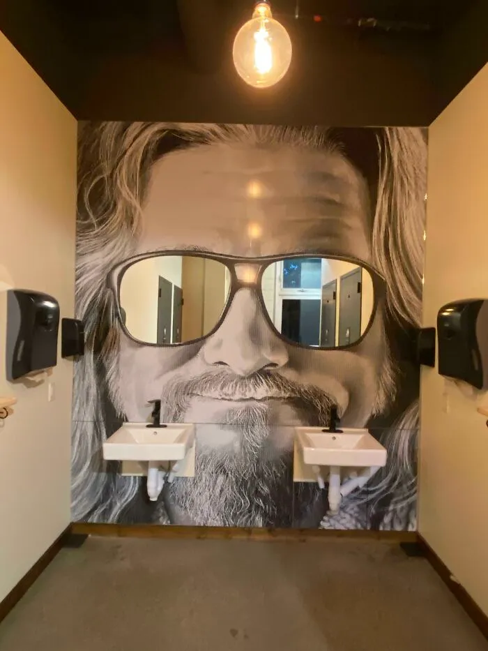 This Bathroom Hand Washing Area With Mirrors In The Shape Of Sunglasses