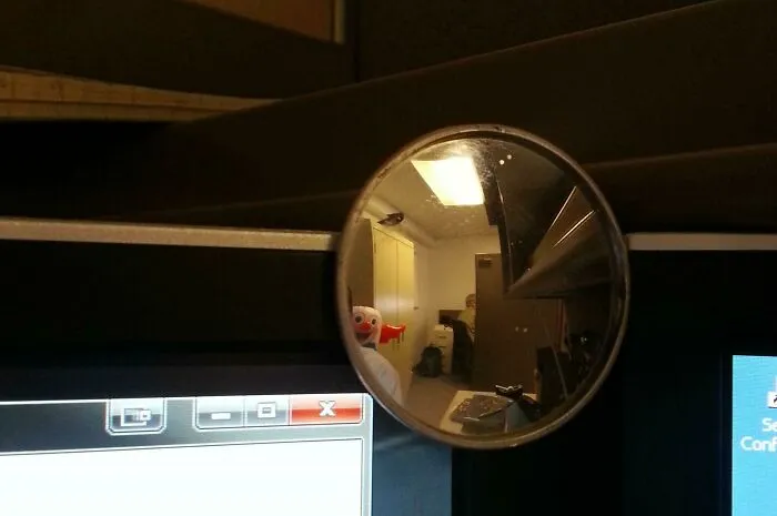 I Have A Rear View Mirror On My Monitor At Work To Notice People Behind Me When I Have My Headphones On. Today I Got A Little Nervous When I Saw This In It