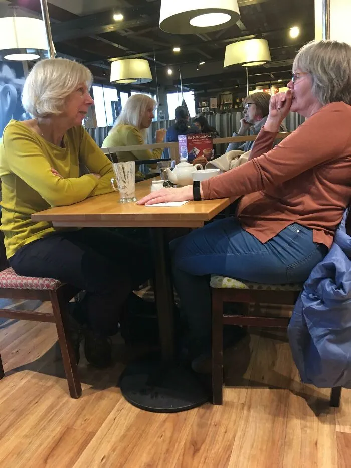 Glitchy mirror reflection on old women 
