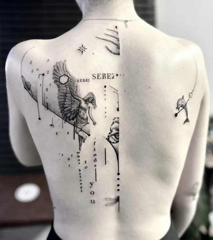 Woman With Wings Back Tattoo