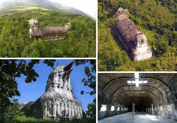 En las profundidades de los bosques de Indonesia hay una iglesia abandonada con forma de gallina 