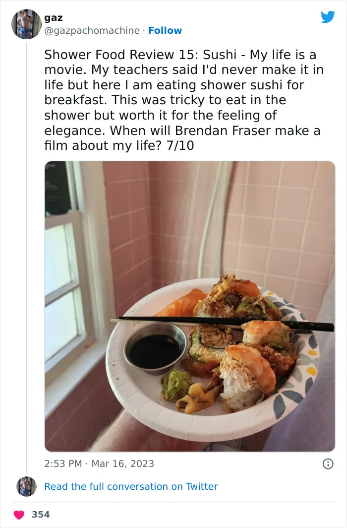 This Twitter Account Dedicates Its Postings To “Shower Food Reviews,” Here Are 31 Of The Best Ones