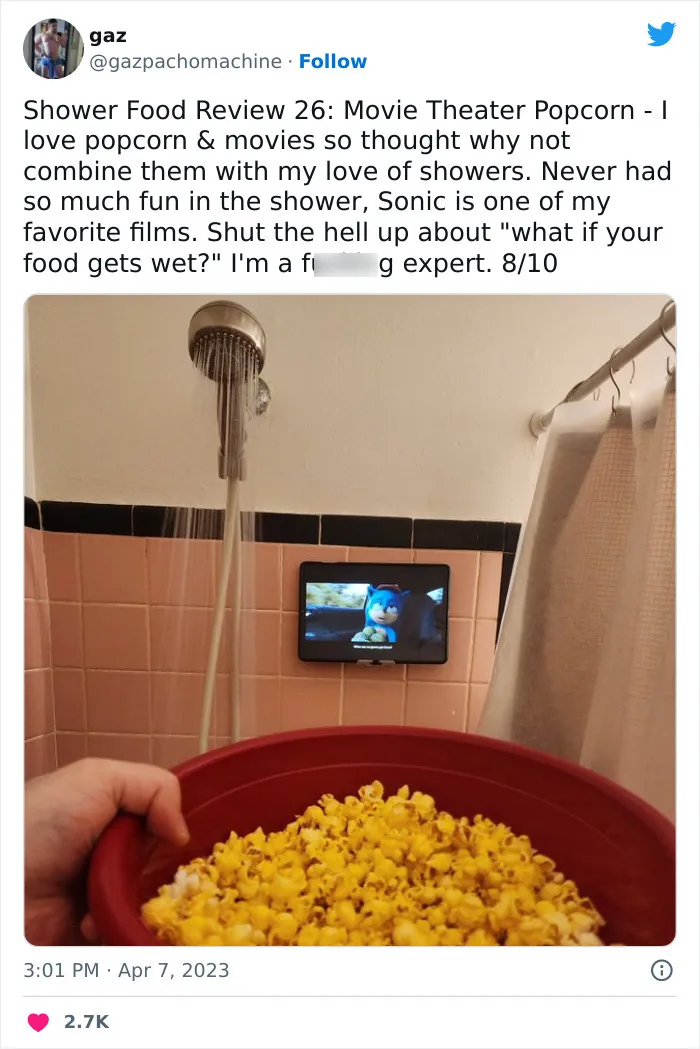 This Twitter Account Dedicates Its Postings To “Shower Food Reviews,” Here Are 31 Of The Best Ones