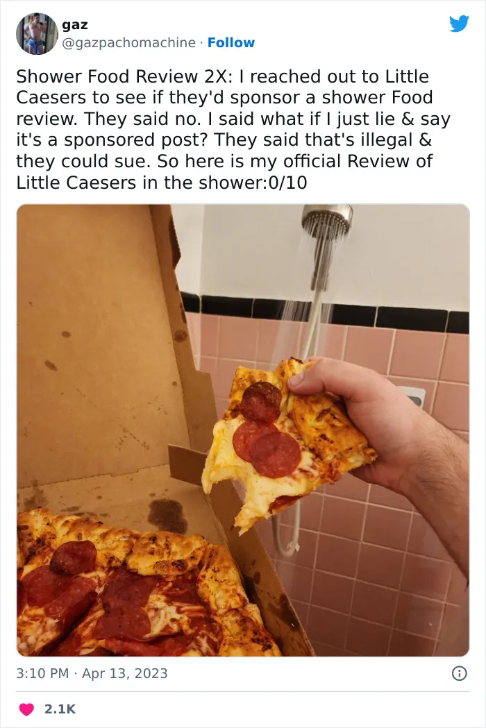 This Twitter Account Dedicates Its Postings To “Shower Food Reviews,” Here Are 31 Of The Best Ones