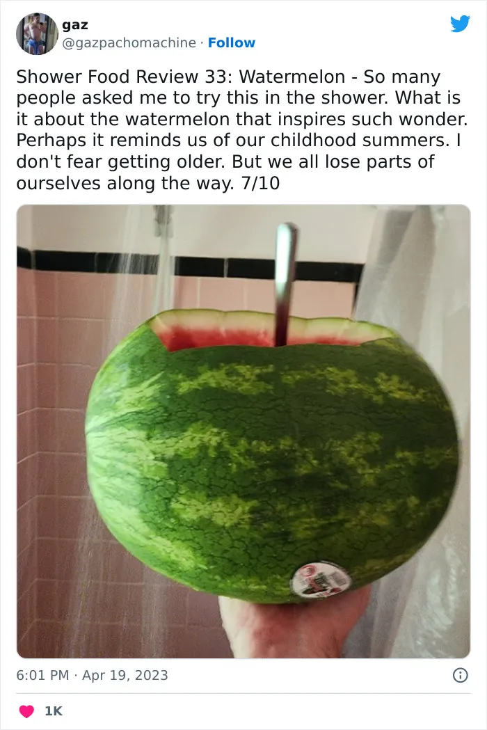 This Twitter Account Dedicates Its Postings To “Shower Food Reviews,” Here Are 31 Of The Best Ones