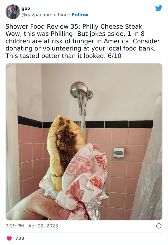 This Twitter Account Dedicates Its Postings To “Shower Food Reviews,” Here Are 31 Of The Best Ones