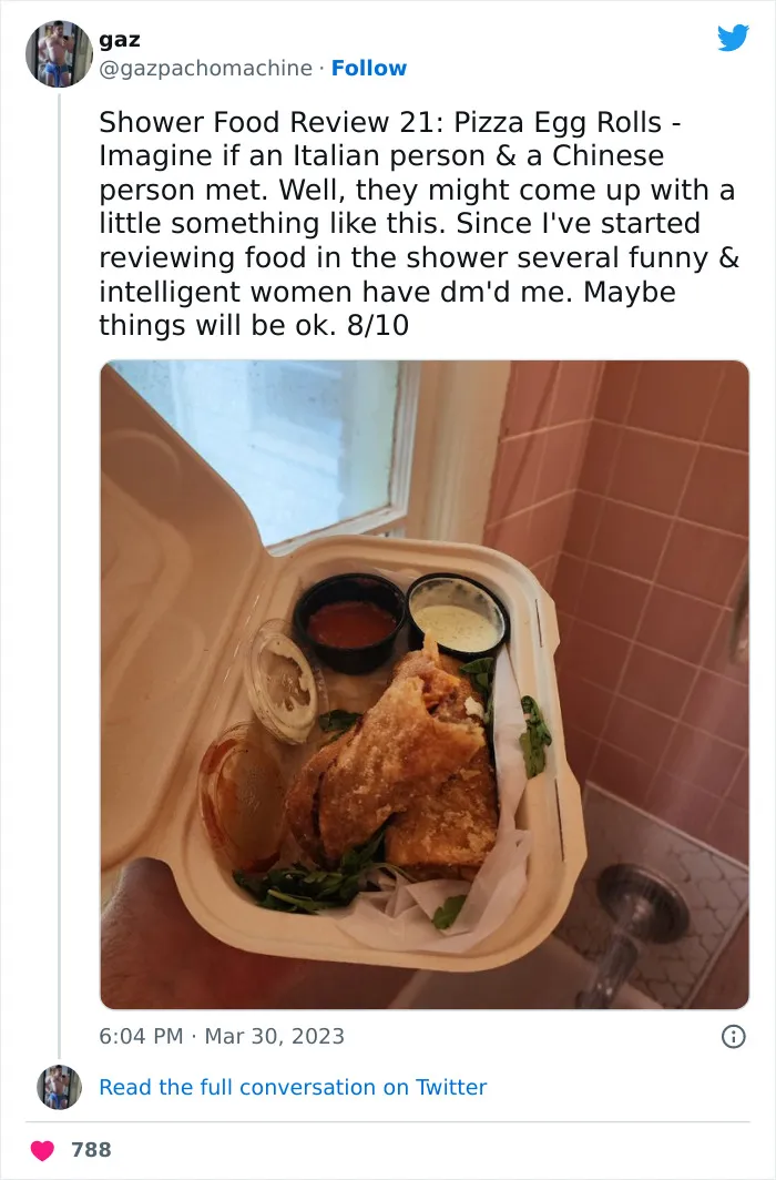 This Twitter Account Dedicates Its Postings To “Shower Food Reviews,” Here Are 31 Of The Best Ones