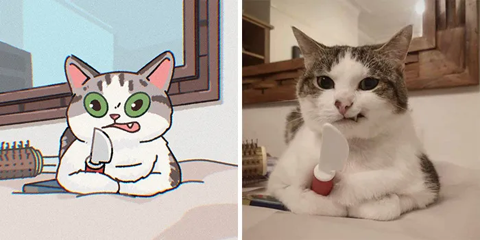 Funny Images Of Cats Found On The Internet Get Transformed Into Cute Illustrations By This Artist (31 Pics)