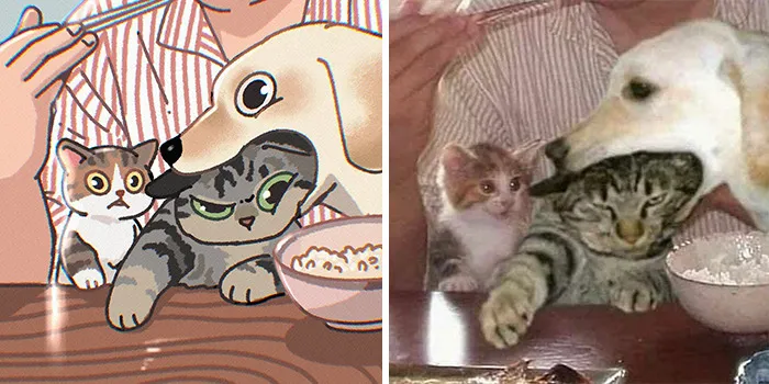Funny Images Of Cats Found On The Internet Get Transformed Into Cute Illustrations By This Artist (31 Pics)