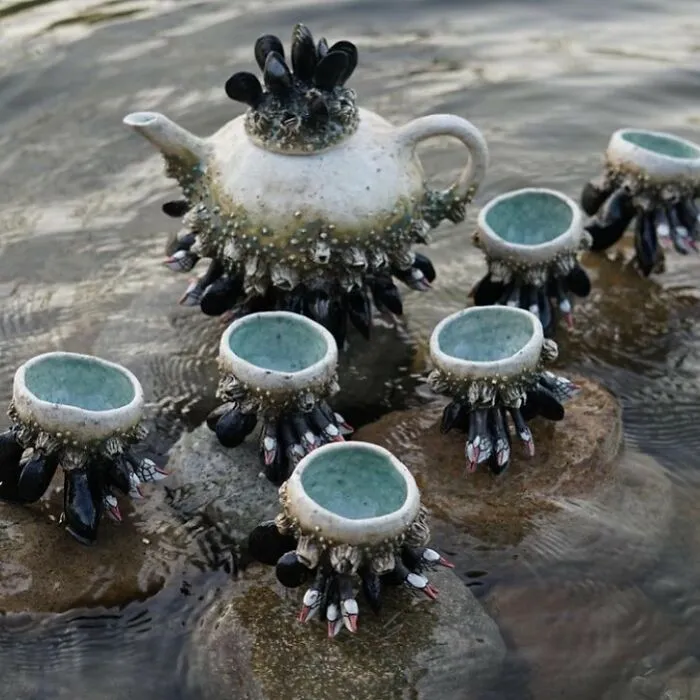 Tea Set, Encrusted With Sculpted Mussel Shells, Acorn Barnacles, And Gooseneck Barnacles