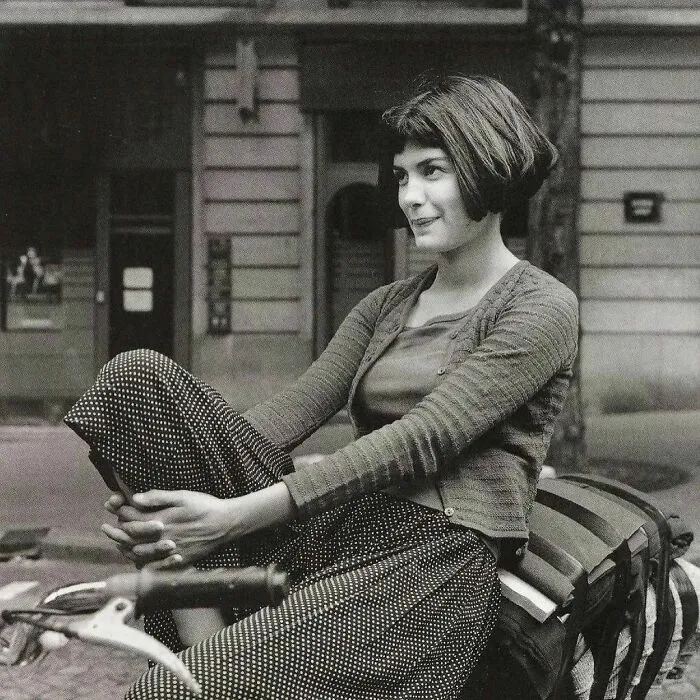 Audrey Tautou en el rodaje de Amélie en 2001