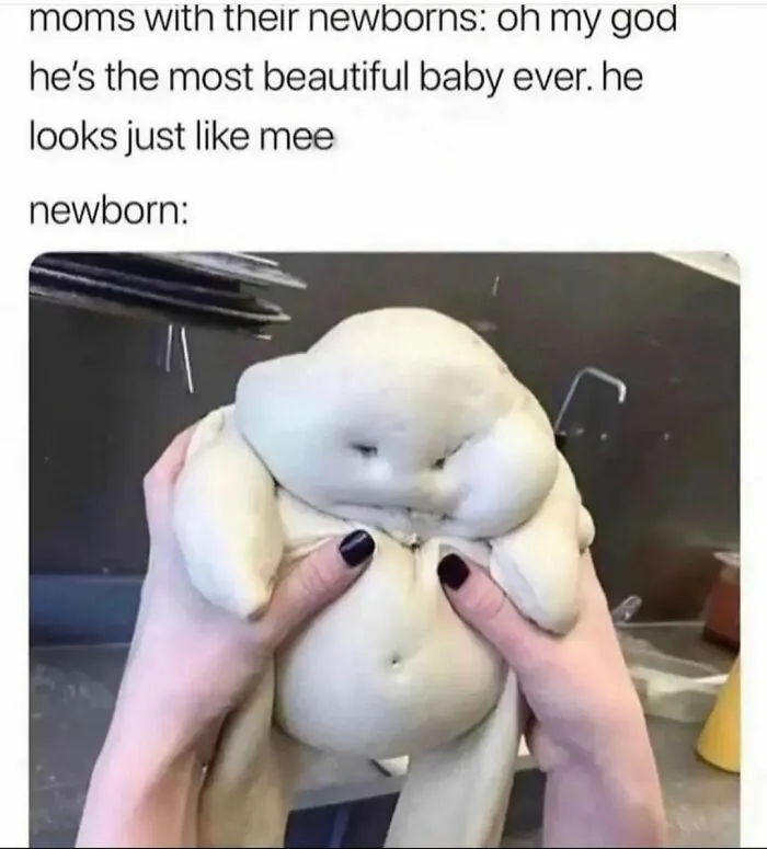 Spicy meme of a dough sculpture humorously resembling a newborn baby for the spicy memes category.