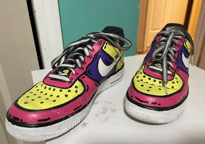 Here Are The First Shoes I Painted To Look Like Cartoons! (Please Ignore The Scratched Paint, I Didn’t Seal It Properly)