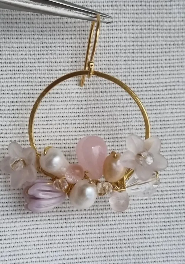 Earring I Made With Freshwater Pearls, Swarovski And Other Small Beads, 9 Carat Gold Plated Silver. One Done, One Still In The Making