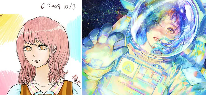 Twitter Artists Reveal Their First And Their Most Recent Artworks To Compare Their Art Improvement Over The Years (30 Pics)