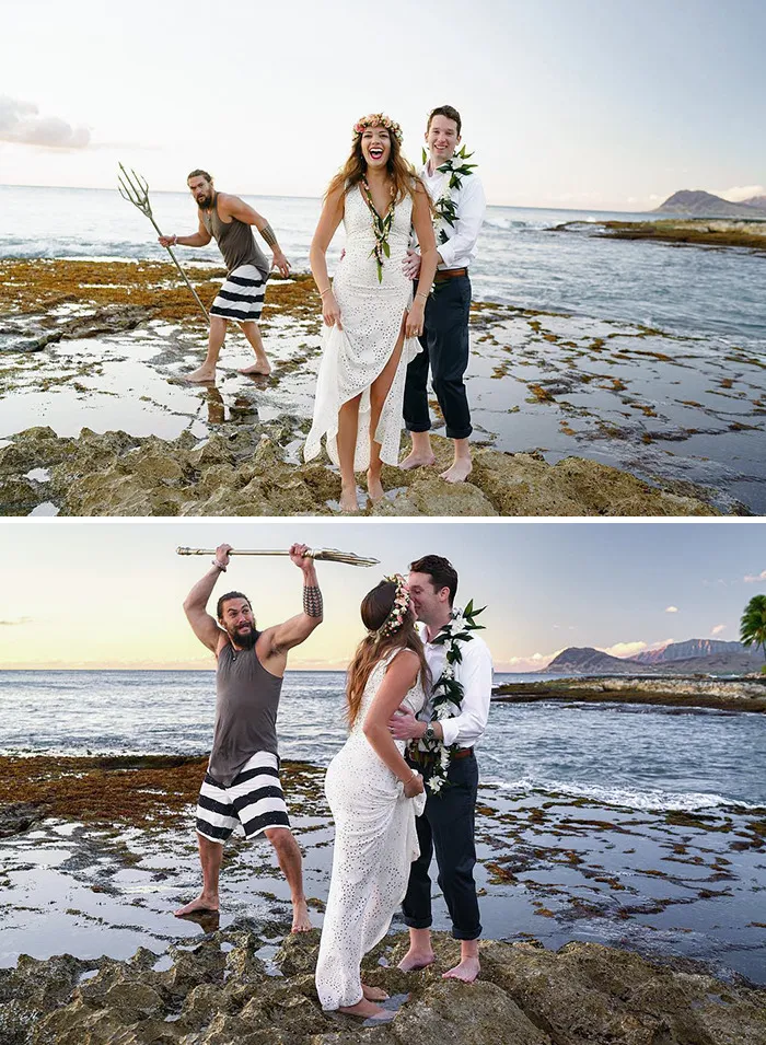 Jason Momoa, Who Played Aquaman, Crashes A Couple's Wedding Photo