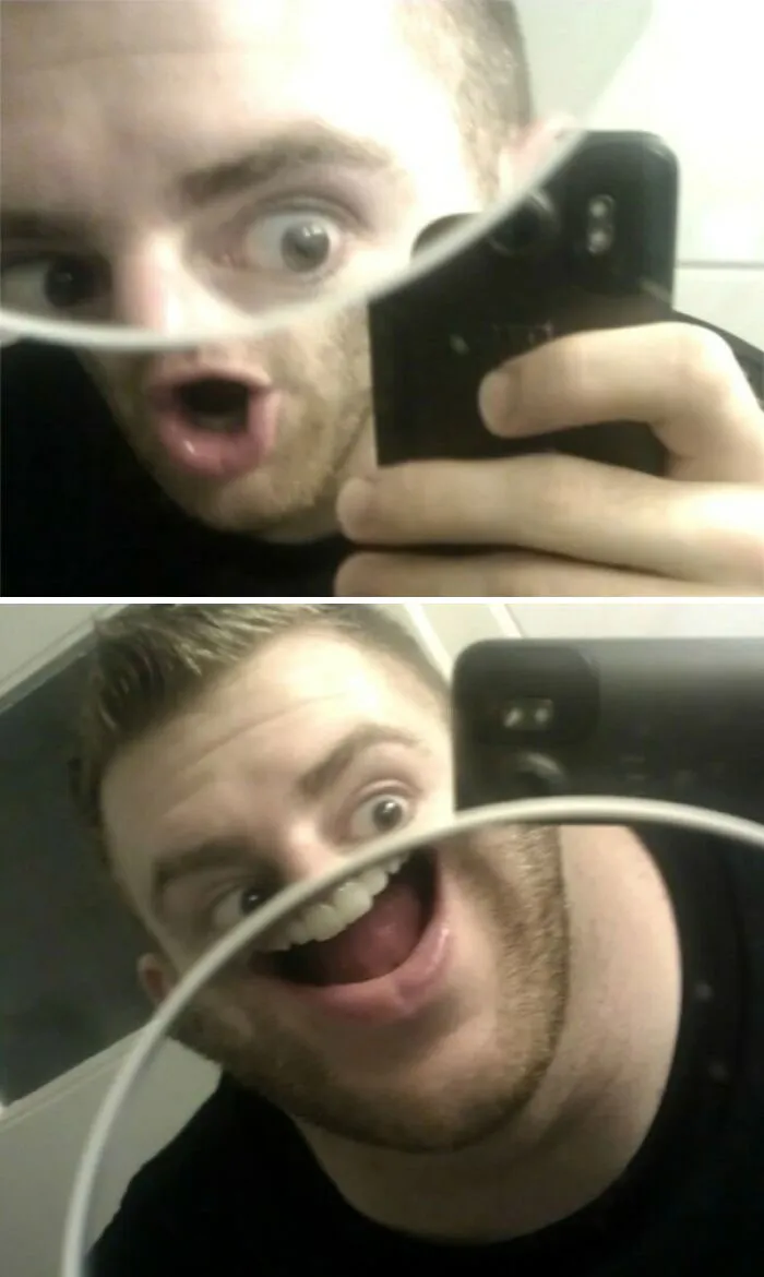 Funny bathroom picture mirror reflection 