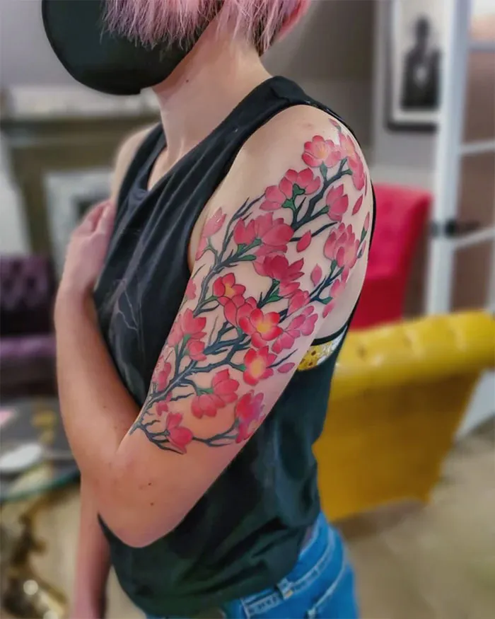 Cherry Blossoms By Adam Sky, Morningstar Tattoo, Belmont, Bay Area, California