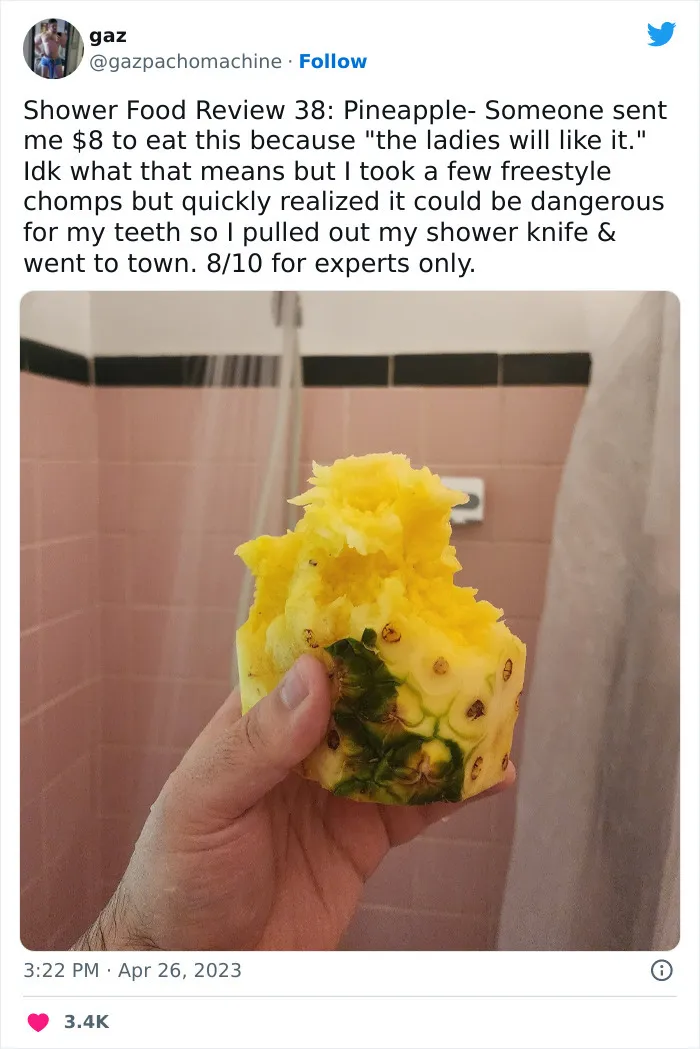This Twitter Account Dedicates Its Postings To “Shower Food Reviews,” Here Are 31 Of The Best Ones