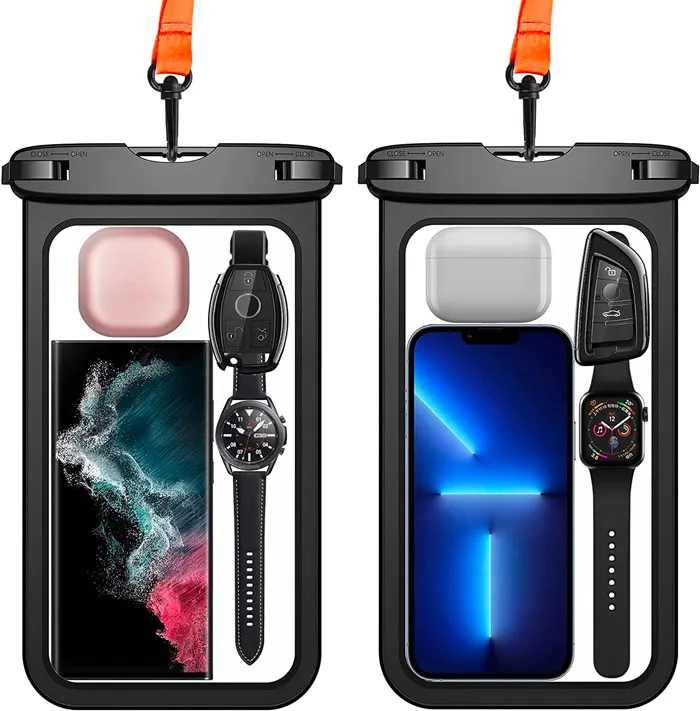 Black waterproof phone pouch