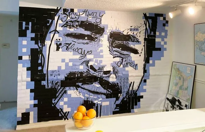 My Roommates And I Made Post Malone Out Of Post-Its On Our Apartment Wall