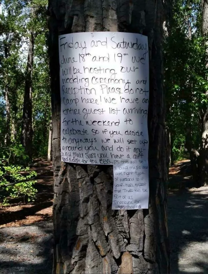 Bridezilla Calls Passive Aggressive Dibs On A Public Use Area In My Neighborhood Where We All Walk, Atv, And Camp