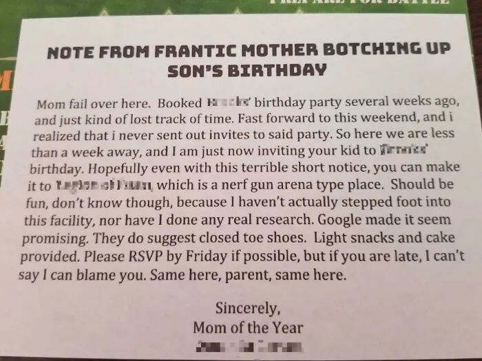 This Mom's Truthful Invitation Is Hilarious And Refreshing