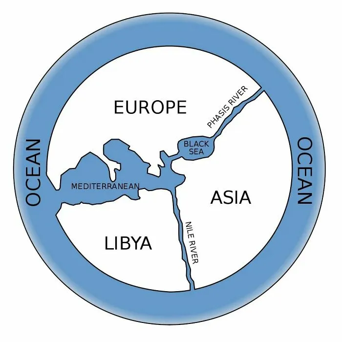 The First World Map By Anaximander Of Miletus (610bc-546bc), Greece Mathematician And Geographist. Original Map Was Not Saved!