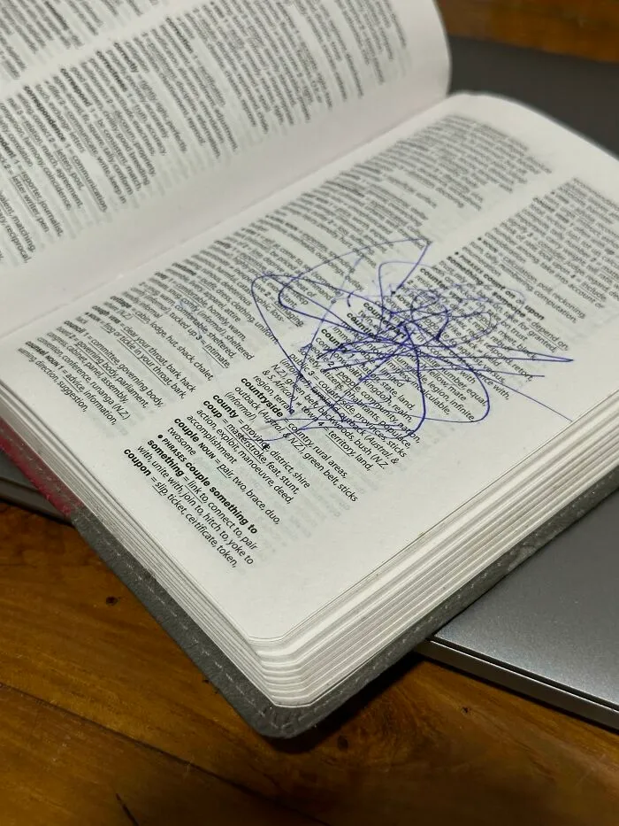 My 3-Year-Old Daughter Did This Today To My Favorite Thesaurus Which I Held Perfect For Almost 20 Years Since School