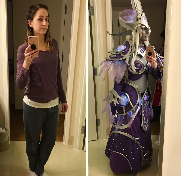 Person cosplaying Nightborne Heritage Armor from World of Warcraft