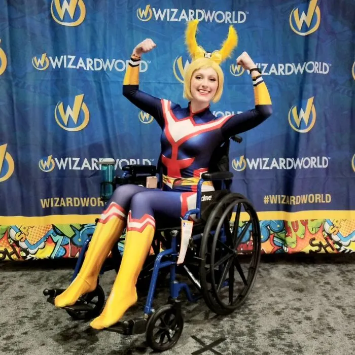 Person cosplaying All Might