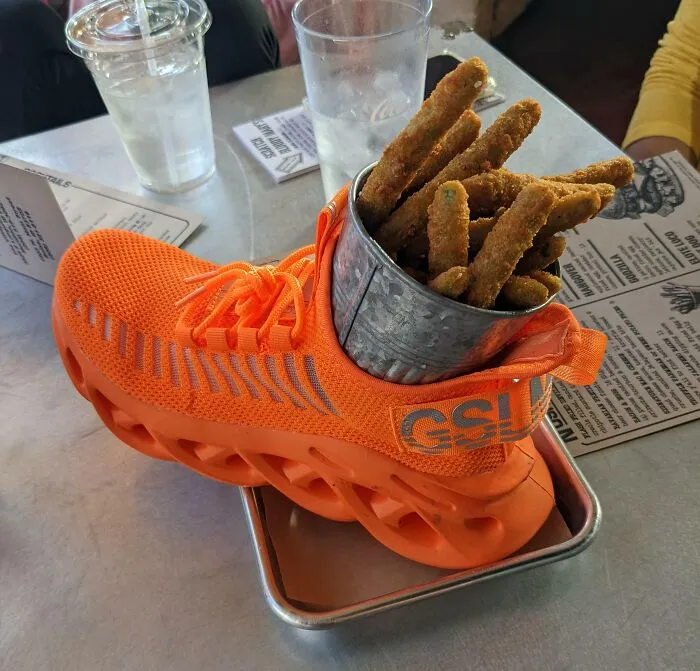 Ejotes en tempura, en un zapato