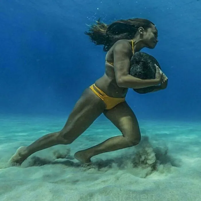 Hawaiian Surfer Ha'a Keaulana Training Underwater