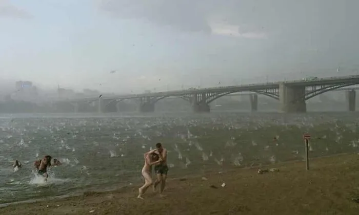 People Run To Shelter From A Hail-Storm!