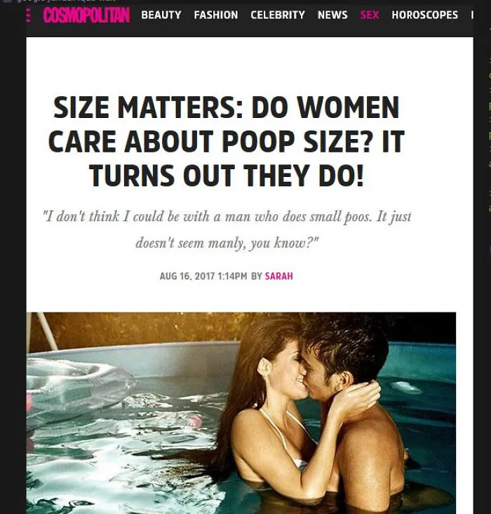 Reader Poll About Women's Preferences In The Size Of A Male Partner's Faeces