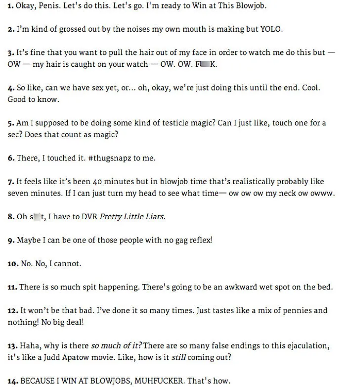 14 Things The Average Woman Thinks While Giving A Blowjob (From Cosmopolitan.com)