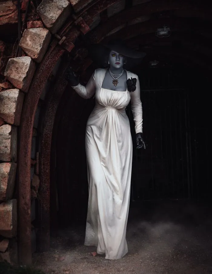 Person cosplaying Lady Dimitrescu from Resident Evil: Village
