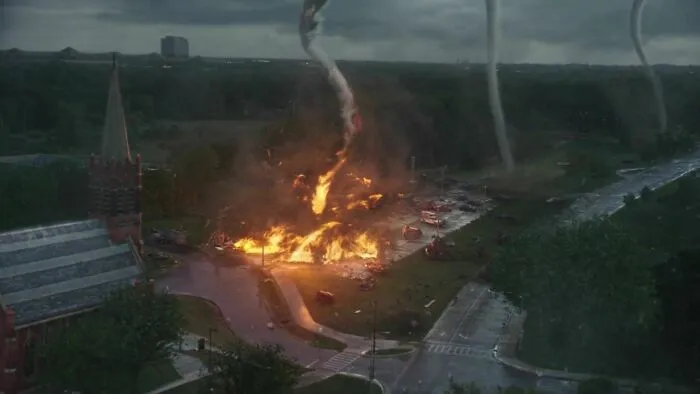 Few tornadoes, one of which is turning into a fire tornado