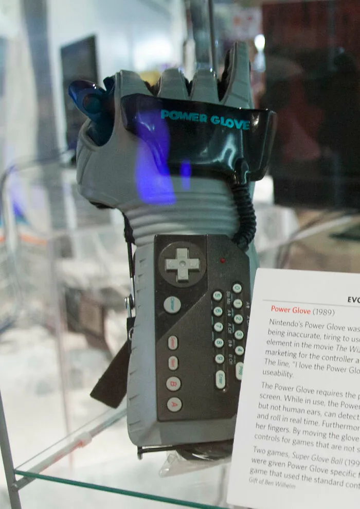 Retro Power Glove gaming controller showcased as a classic old gadget that influenced vintage tech trends.
