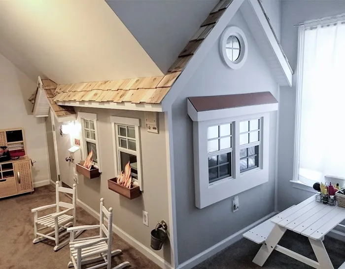 My Husband Built This Indoor Playhouse For Our Foster Children, Complete With A Kitchen, Real Working Windows, And Lights