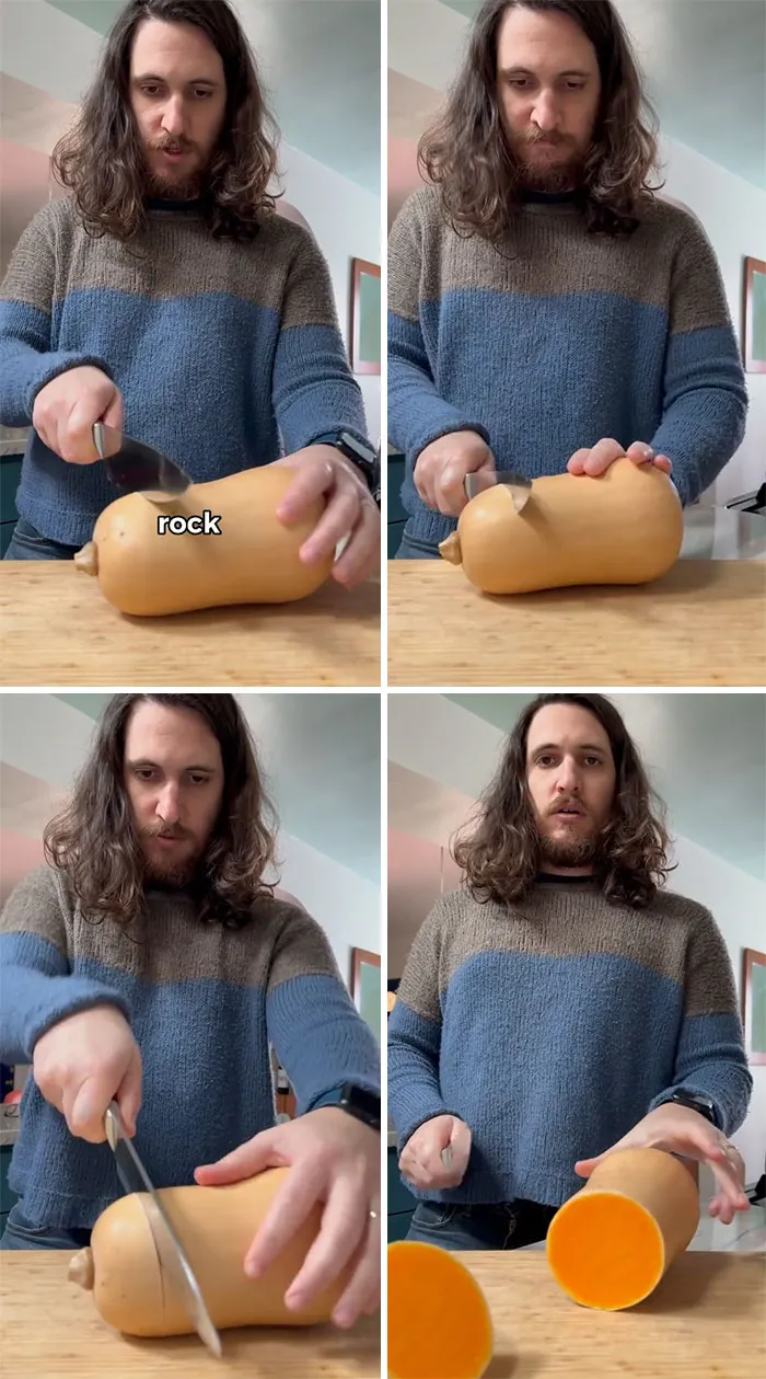 Rocking A Thick Vegetable Back And Forth Makes It Easier To Cut