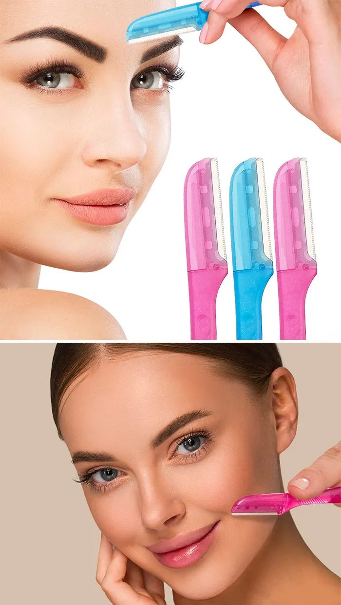 woman using the facial razor for her face
